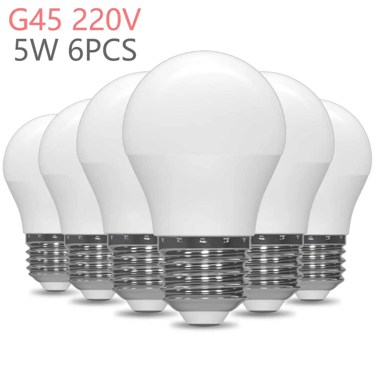 6PCS G45 E27 LED Light Bulb 220V 5W 3000K 6500K Small Edison Screw in Light Bulbs Golf Ball Energy Saving Bulbs for Room Decor