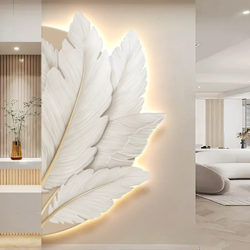 Family Entrance Feather Mural Lamp Modern Creative Living Room Background Wall Home Decoration LED Corridor Lighting Wall Light