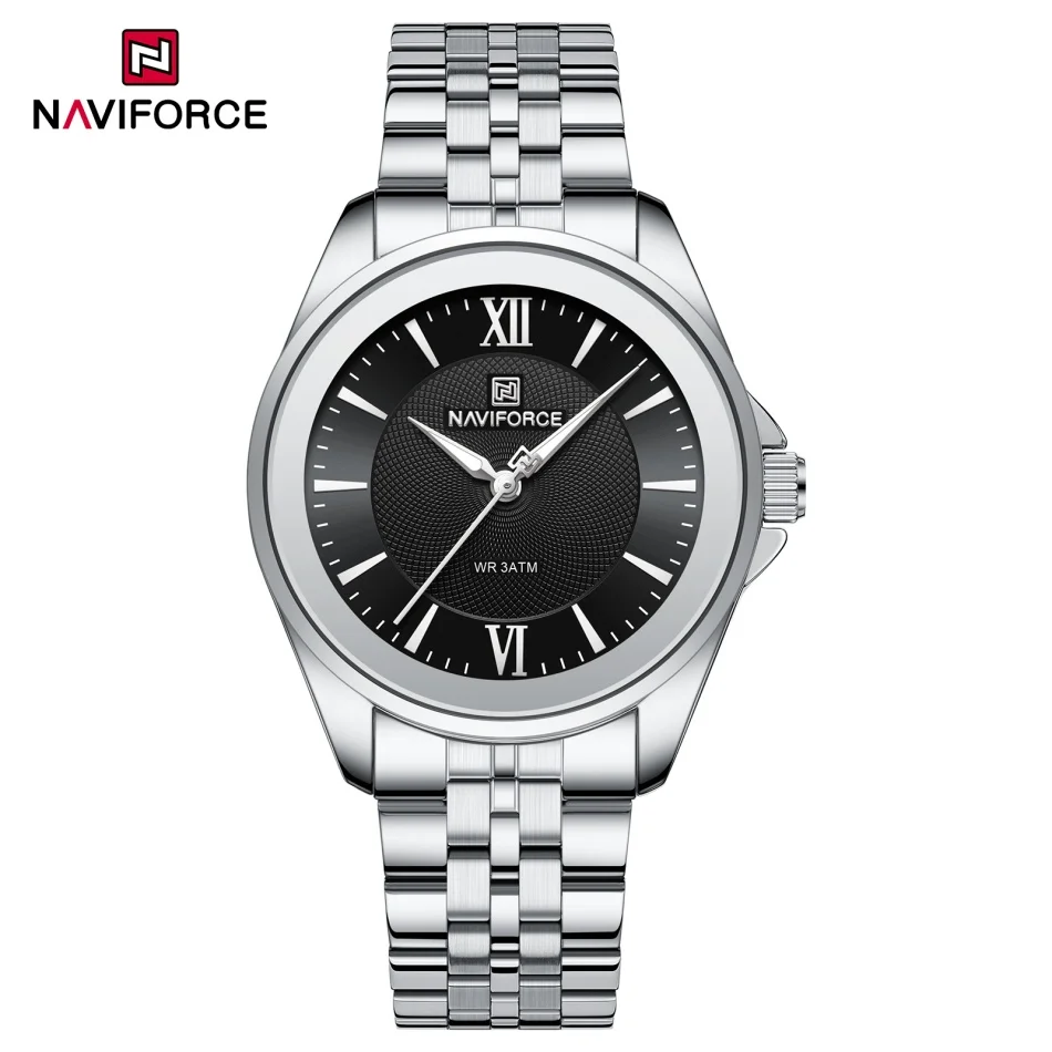 NAVIFORCE Women‘s 3ATM Depth Clock Classic Waterproof Ladies Wristwatch Circular case Simple Design Stainless Steel Band Gifts