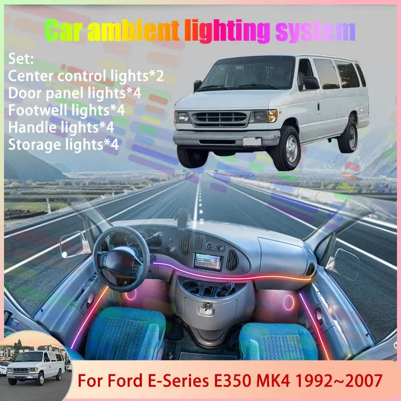 

Для Ford E-Series E350 E-350 E 350 MK4 1992 ~ 2007 6/18 в 1, автомобильная атмосферная лампа, RGB абажур, ансамбль, стример, атмосферный набор