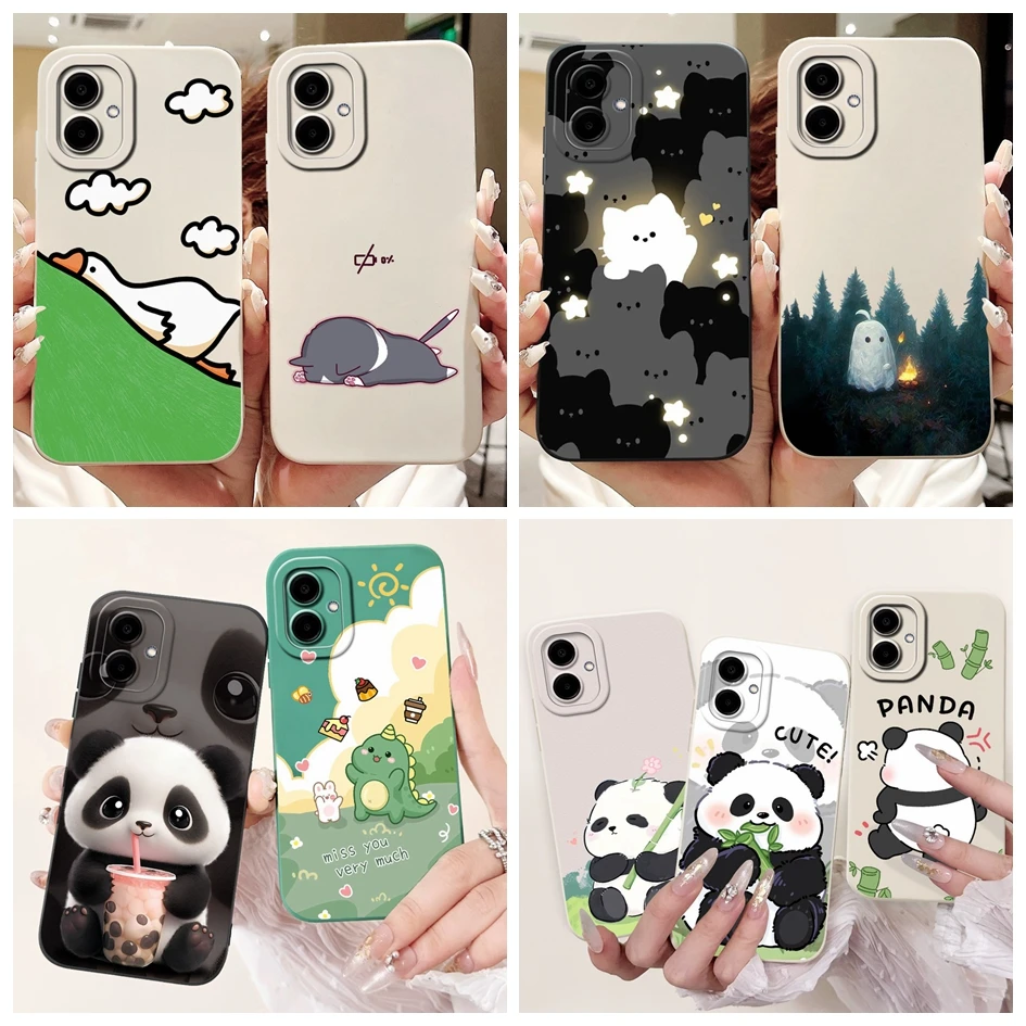 For Phone Case Samsung Galaxy A06 2024 Cover A065 SM-A065F GalaxyA06 4G Shockproof Coque Cute Cartoon Panda Soft Silicone Bumper