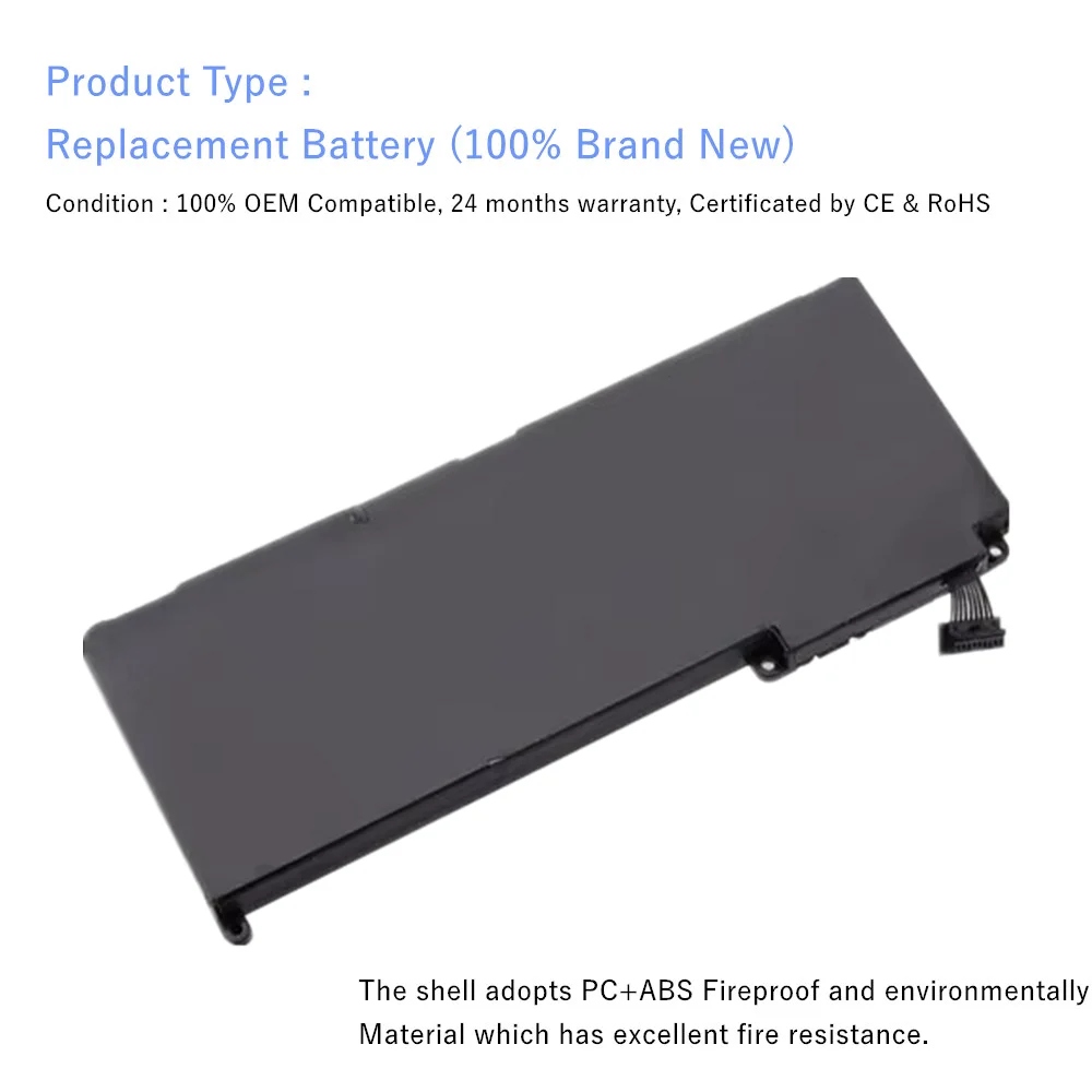 63.5Wh 10.95V Laptop Battery For APPLE A1331 A1342 MC207 661-5391 020-6580-A 020-6582-A 020-6809-A 020-6810-A For MacBook 13\