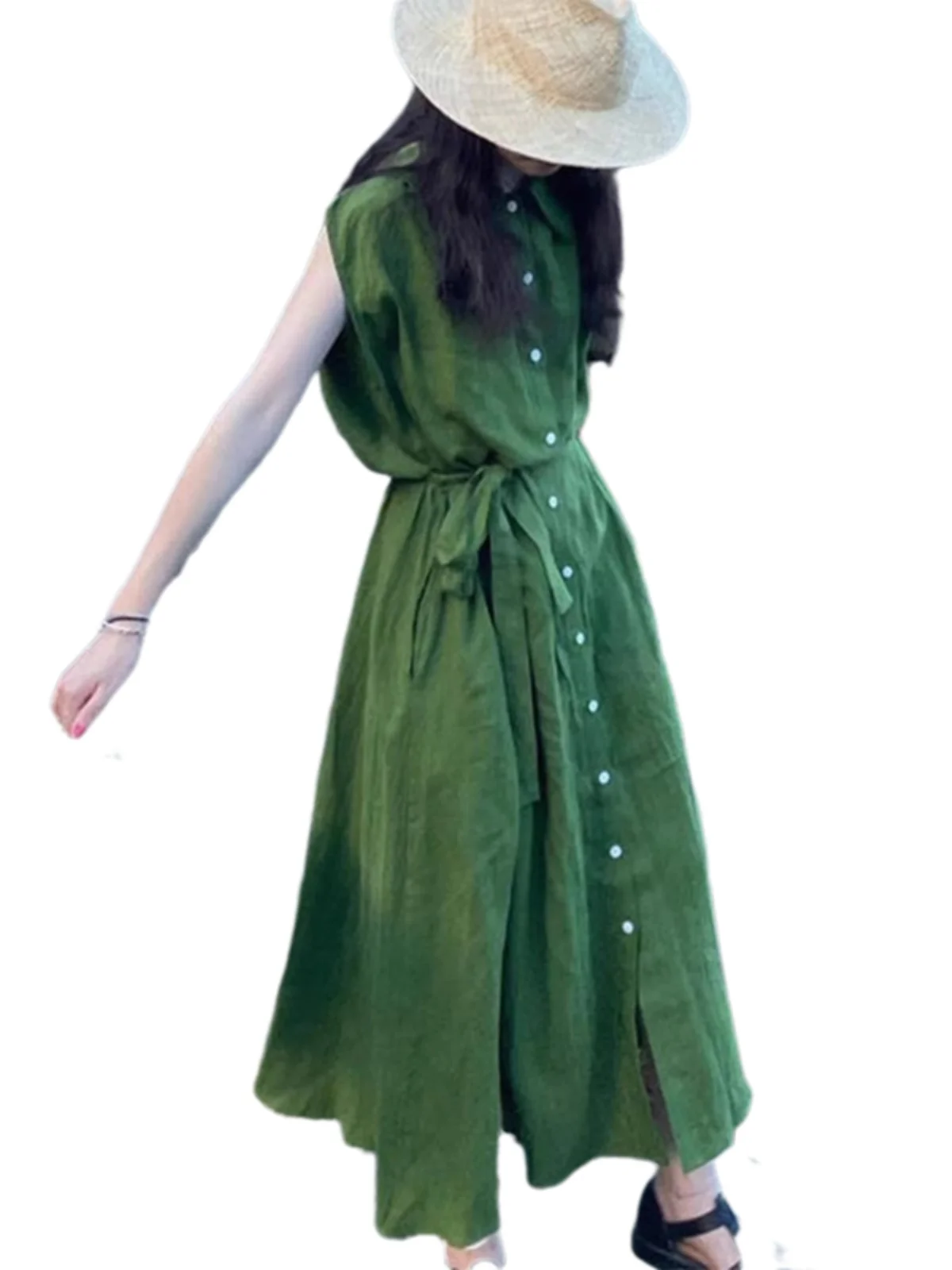 Sommer ein Loose Svel irt Dr Damen Urlaub Taille-Cinching Langer A-Linie Rock Vintage Sle Pendeln Dr