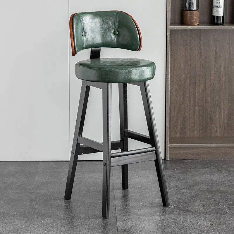 

Solid wood simple bar chair retro leather light luxury bar stools Household European барный стул со спинкой bar furniture