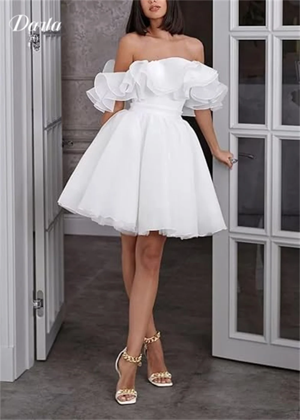 

Elegant Organza Short A Line Wedding Dress for Woman Off The Shoulder Ruffles Puffy Tulle Bridal Dressing Gowns Vestido De Novia