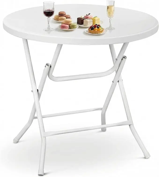 Round Folding Bar Table, Tall Bar Height High Top with Removable Legs -Plastic Bistro Table for Parties, Backyard, Dining & Even