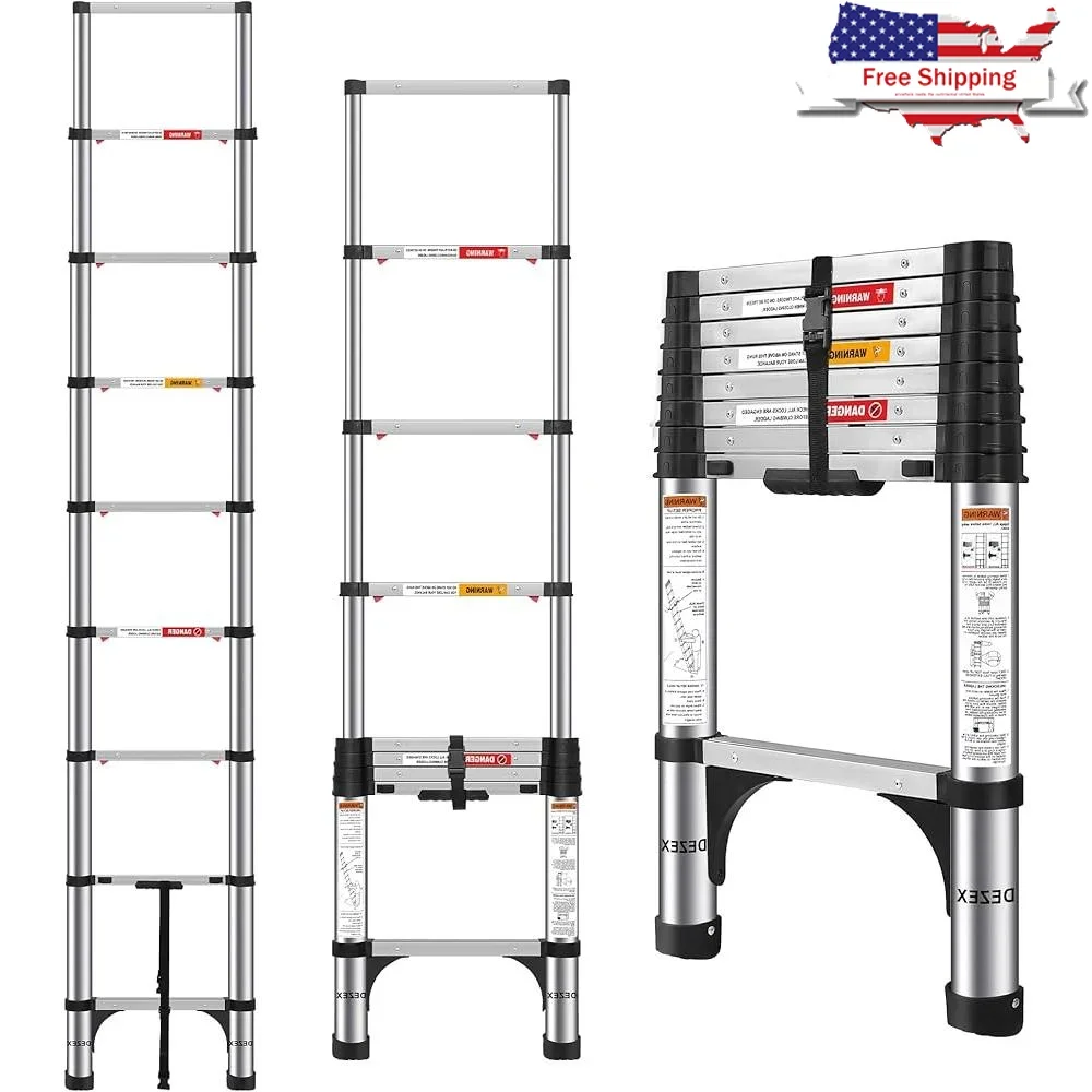 سلم تصغير 10.5FT الفولاذ المقاوم للصدأ زر واحد تراجع عدم الانزلاق تصميم قابل للطي المحمولة قدرة تحميل عالية 375LBS المنزل