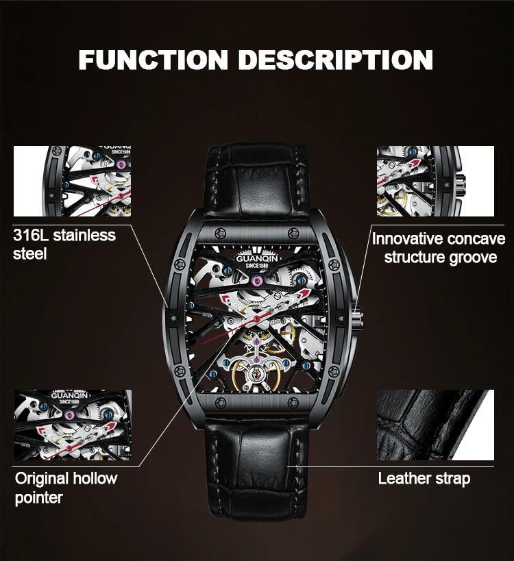 G01 Skeleton Automatic men watches Hollowed Fashion Mechanical Watches luxury MAN WATCH Reloj Hombre