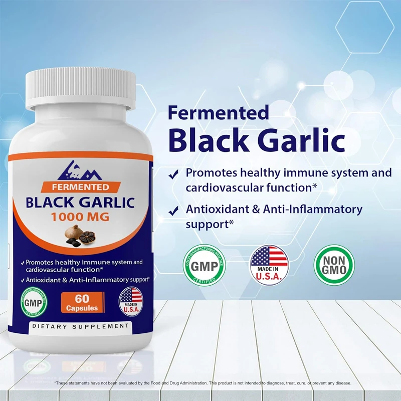 Vitamin Fermented Black Garlic Extract 1000mg 60pcs - Non GMO, Gluten Free - Antioxidant and Cholesterol Support