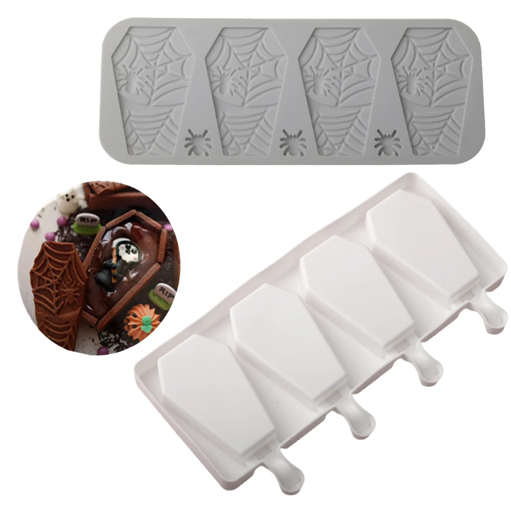 Halloween Silicone Coffin Shaped Popsicle Mold Lace Mat Baking Molds for Ice Cream Chocolate and Desserts