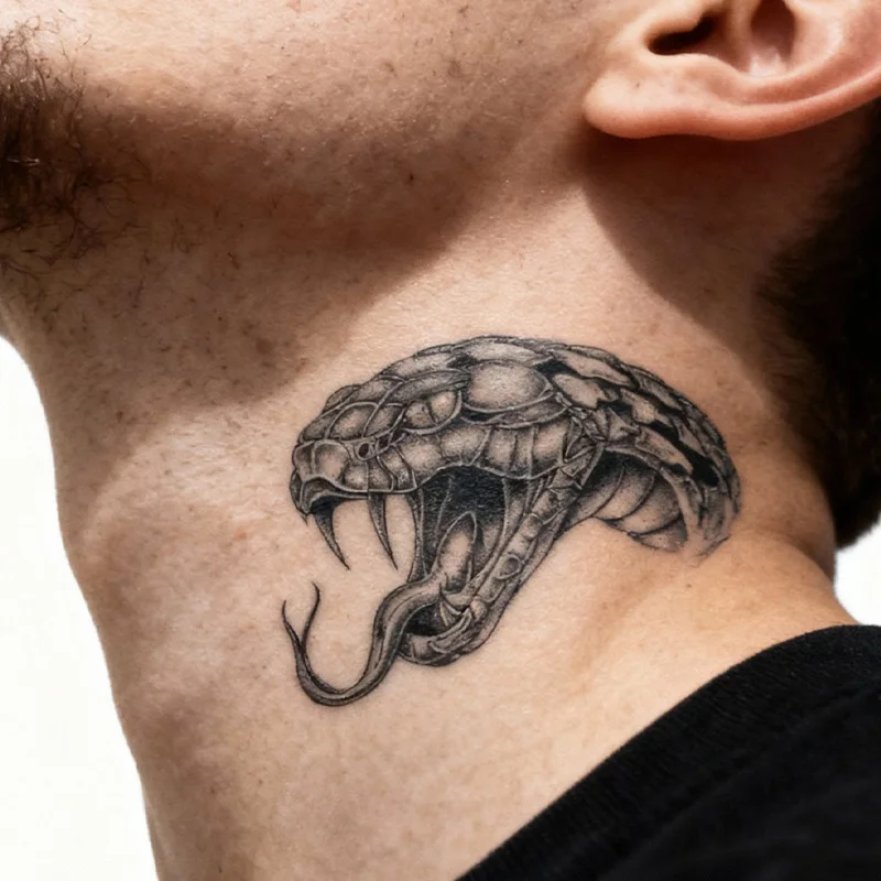 ملصقات وشم مؤقتة مقاومة للماء على شكل ثعبان شرسة وحشية، مقاومة للماء تدوم طويلاً لمدة أسبوعين، للذراع والساق والرقبة. #4