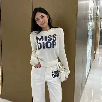 בגדים של נשים מכתב צמר בסיסי סוודר סרוגים עצלן סתיו החורף רזה o-הצוואר דק מזדמנים