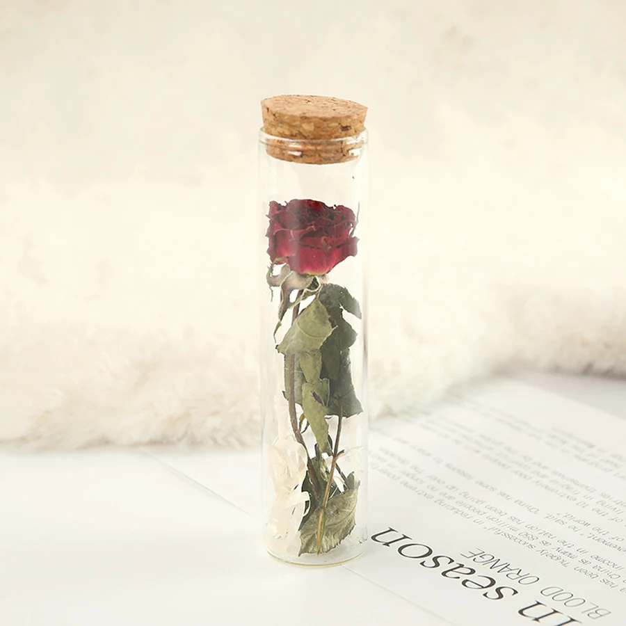 Rose real dried flower test tube specimens, candle making dried flower accessories, baby\'s breath wishing bottle decoration orna