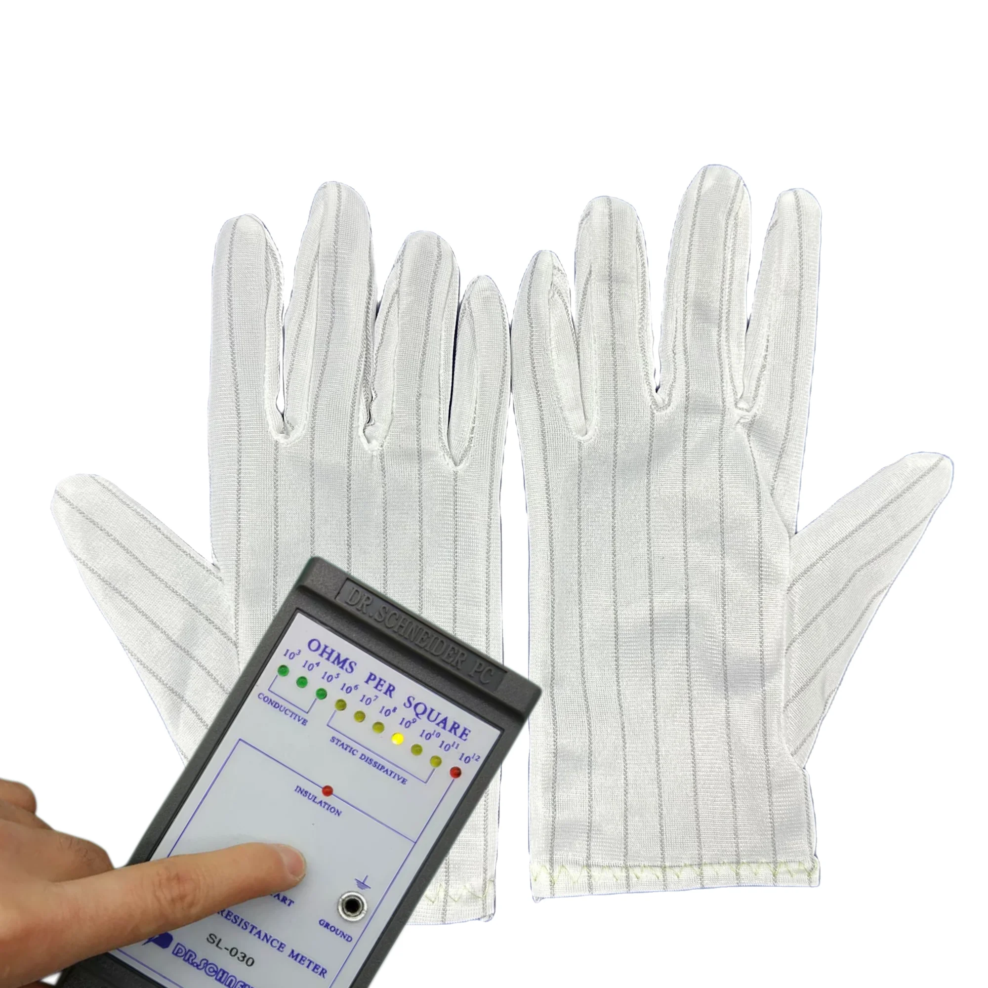 50PCS In Stock 10mm Stripe Cleanroom Double Sides Fabric Polyester Conductive Wire Antistatic ESD Lint Free Sewing Gloves