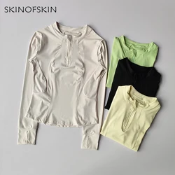 Fitness Top Women's Autumn Elastic Half Zipper Slimming Quick Drying Sports T-shirt Running Fitness Yoga Clothing Long Sleeves