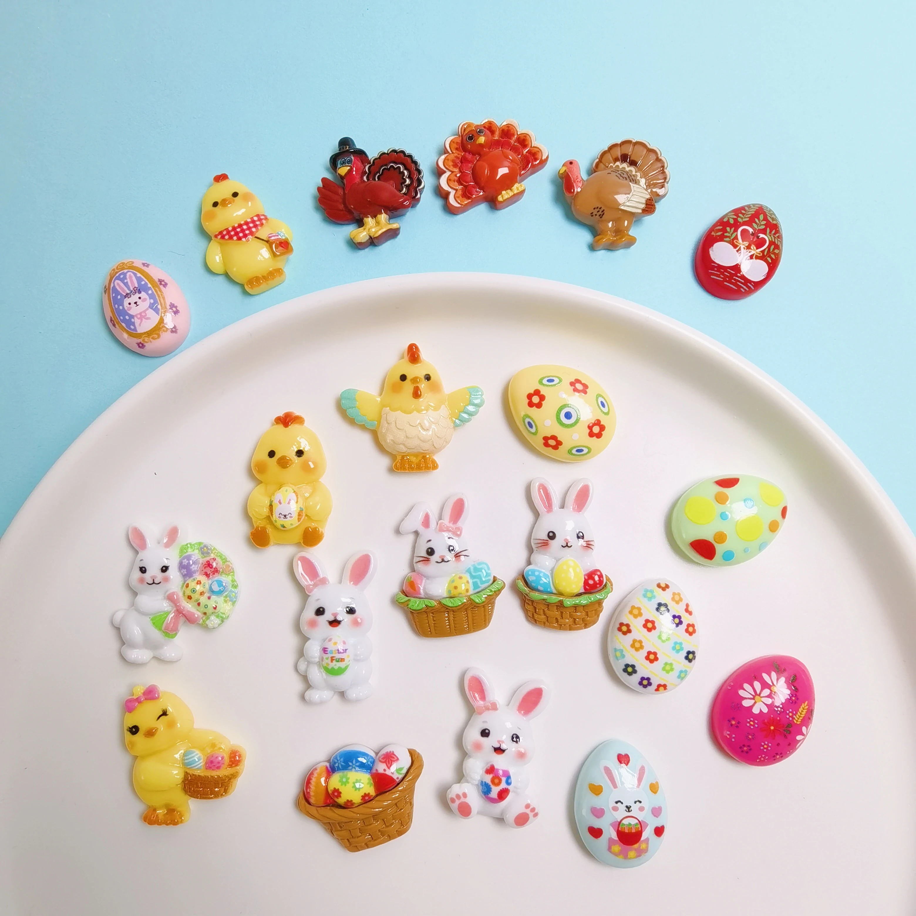 Resin Cartoon Easter Chicks Eggs Rabbit Flatback Cabochon for DIY Hair Bow Scrapbook Crafts Decorative Figurines