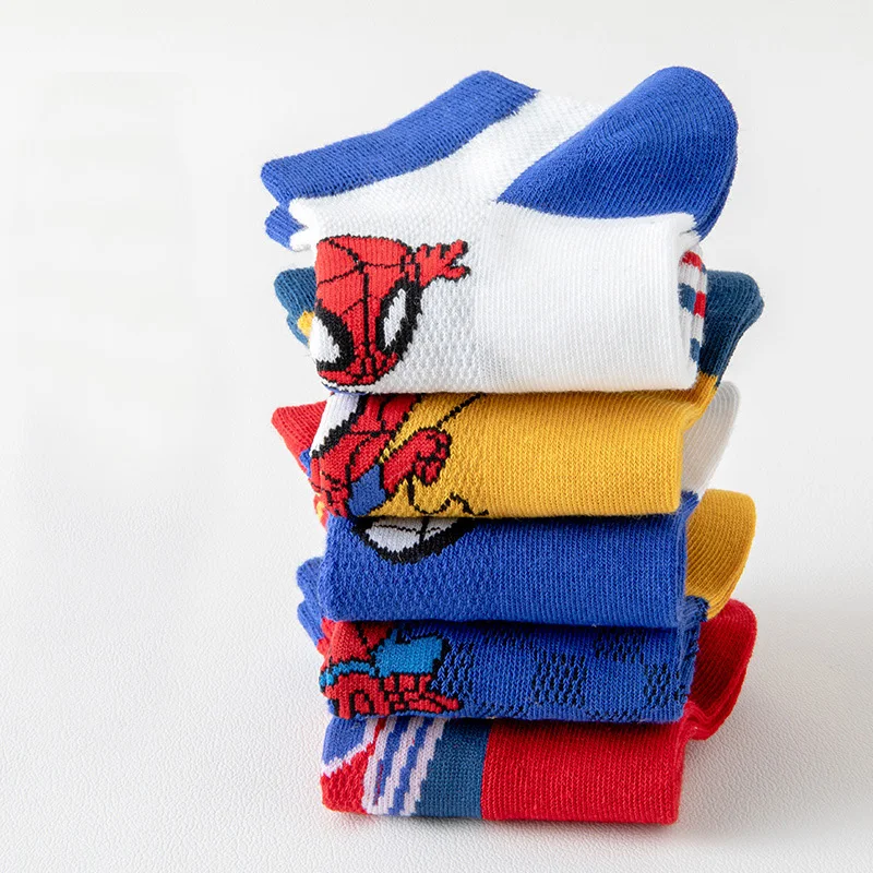 Chaussettes Marvel SpidSuffolk en coton respirant pour enfants, chaussettes en maille de dessin animé pour enfants, chaussettes courtes pour bébés