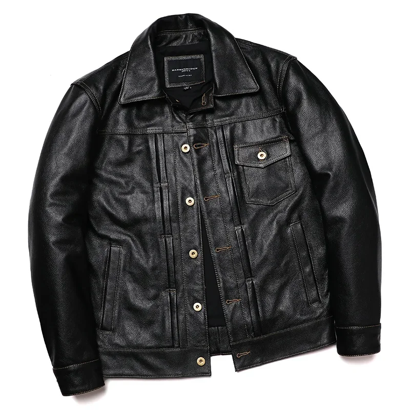 Classical 506 Denim Genuine Leather Jacket Man Casual Natural Cowhide Clothes Slim Fashion Coat High Quality Clothing