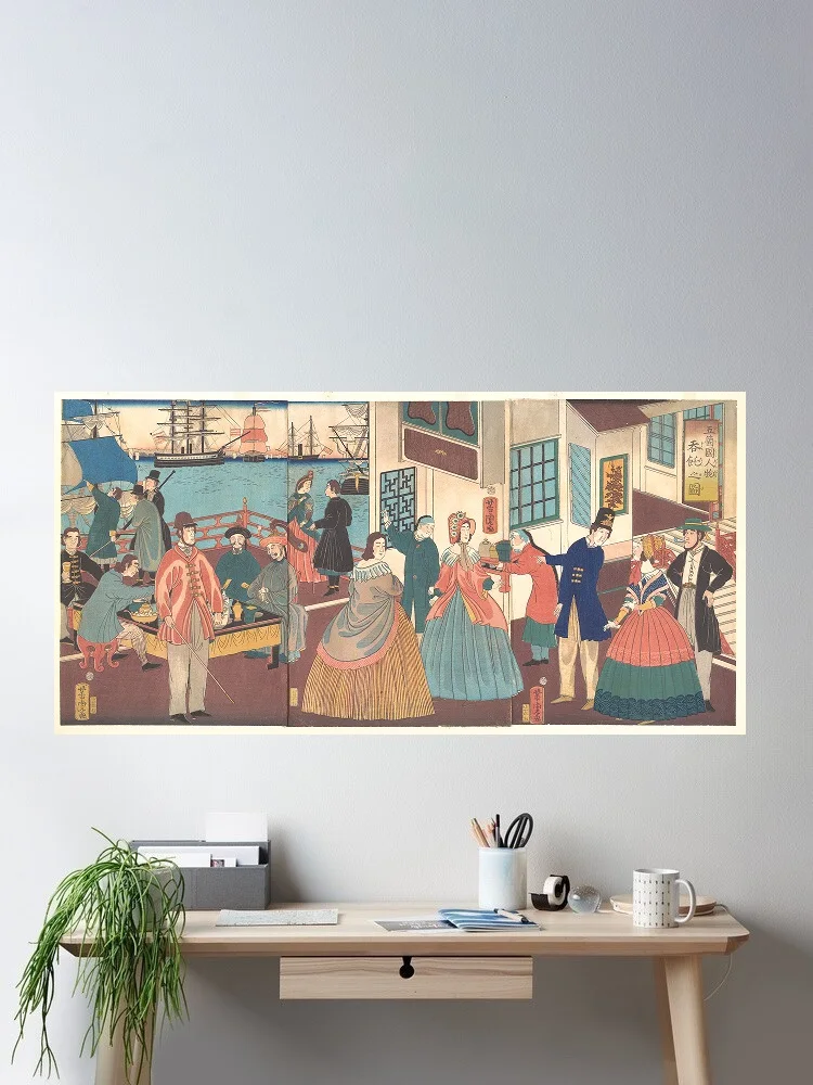People of the Five Nations Utagawa Yoshitora Japanese 1861, Art Print Canvas Poster, Living Room Decor