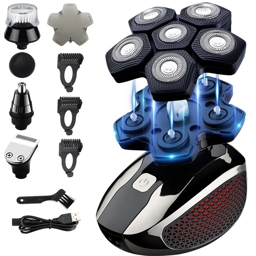 WAHFOX бритва для головы 5 в 1, электрическая бритва для лысиych мужчин, триммер с носовыми волосами, бакенбардами, машинка для стрижки, водостойкий набор для ухода за влажной и сухой уборкой