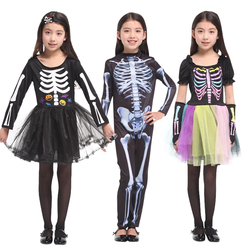 Skeleton Costumes Kids Cosplay Scary Zombie Ghost Skull Halloween Party Dress Up Outfits Jumpsuit Trick or treating