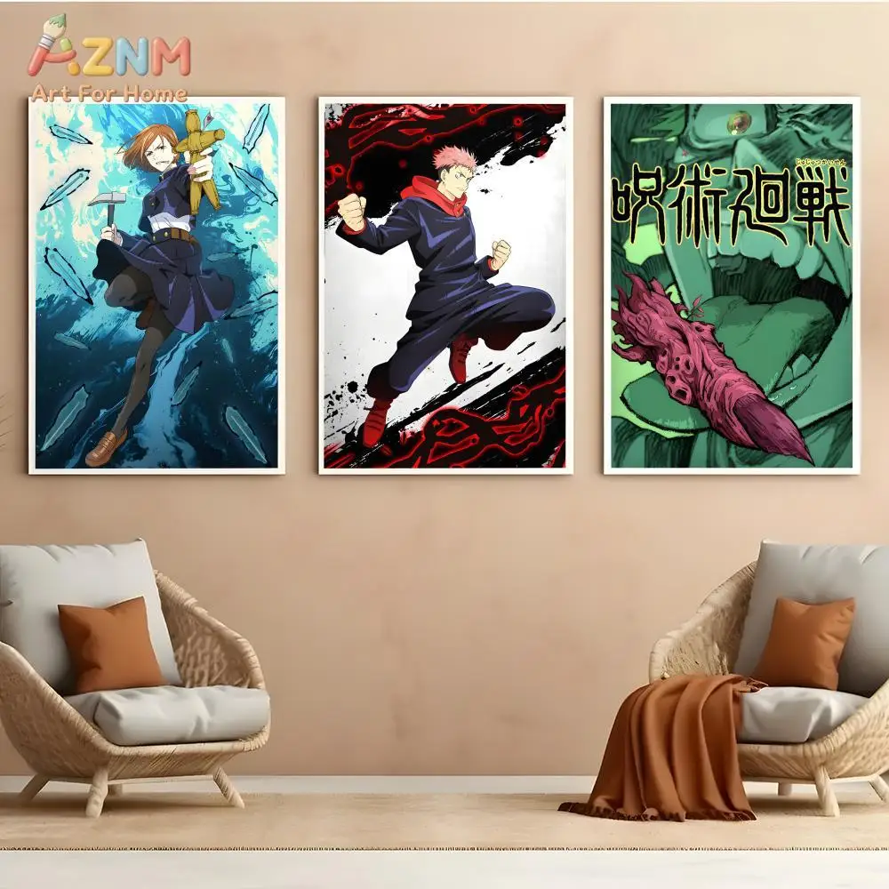 AZNM Jujutsu Kaisen - Lienzo decorativo sin marco para pared - Póster del personaje Nobara Kugisaki con muñeca vudú y martillo, anime dinámico azul