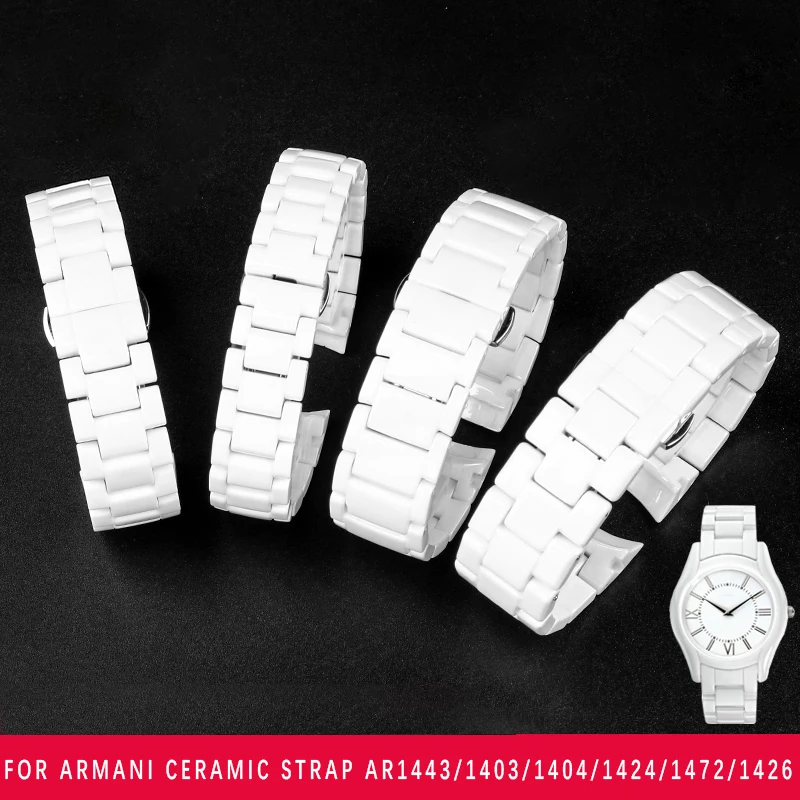 For armani white ceramic watch strap AR1443/AR1404/AR1424/AR1426 folding clasp hands watch chain Wrist strap Free tool For women