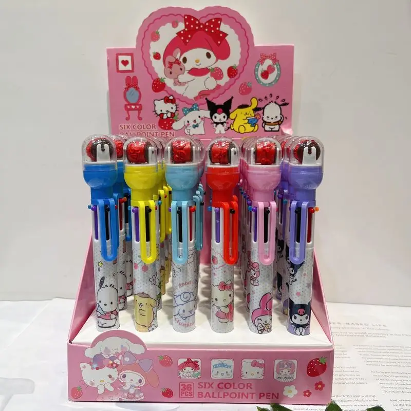 

Sanliou 36pcs Six-Color Ballpoint Pen Kawaii Hello Kitty Cute Cartoon Girl Heart Multicolor Ballpoint Pen With Roller Seal Gift