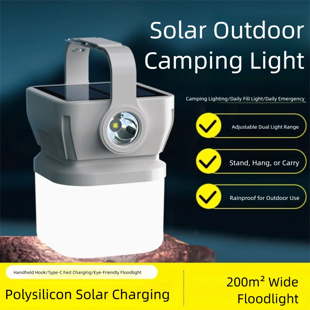 Lanterna da campeggio solare ricaricabile portatile Lampada da tenda di emergenza impermeabile Forte luminosità Torcia da pesca a LED