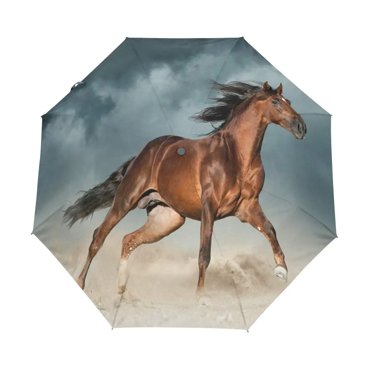 Galloping Horses Rain Sun Umbrellas Farmhouse Horse Animal Lightweight Windproof Folding Travel Umbrella for Adults Teens Men