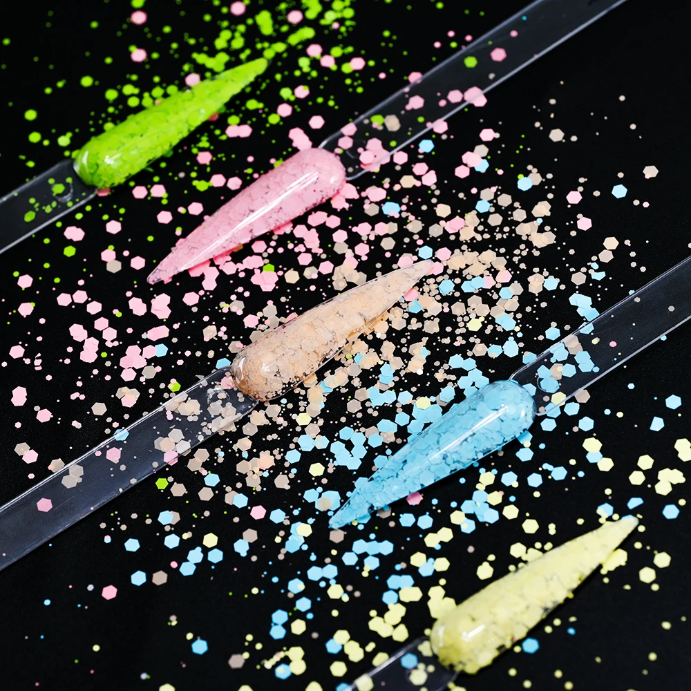 10 gr/beutel Macaron Hexagon Nagel Glitter Pailletten Gemischte Größe Einfarbig Sparkly Nagel Glitter Flocken Bunte Nagel Dekoration Pailletten