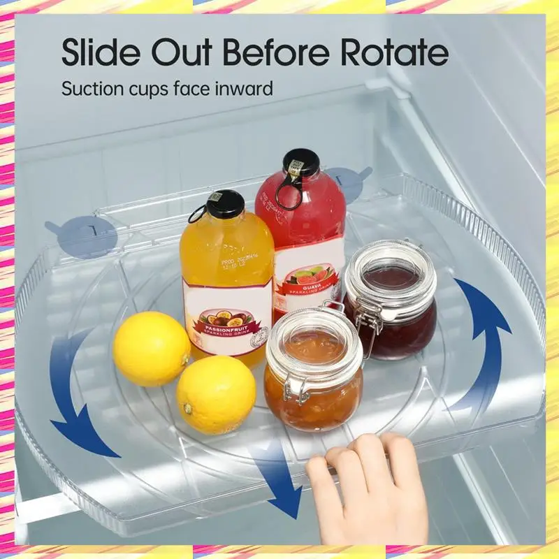 

ABJJ 1 PCS Slide And 360° Rotate Rectangle Turntable Organizer And Storage For Fridge Pull-Out Square Turntable For Refrigerator