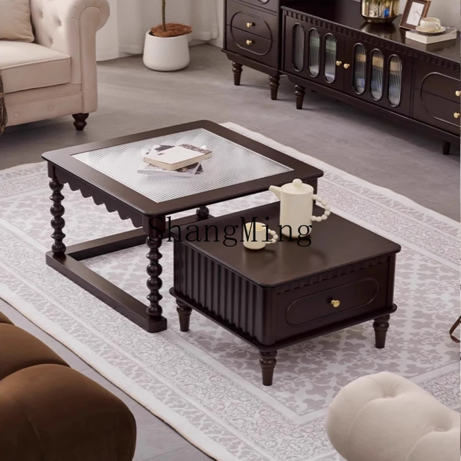 

ZYYretro solid wood coffee table combination TV cabinet high-end tea table light luxury small apartment living room side table