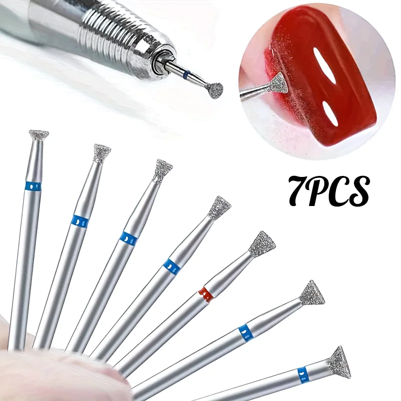 7-piece diamond nail filing bit set for manicures and pedicures - Electric nail removal tool with a three-pronged tip