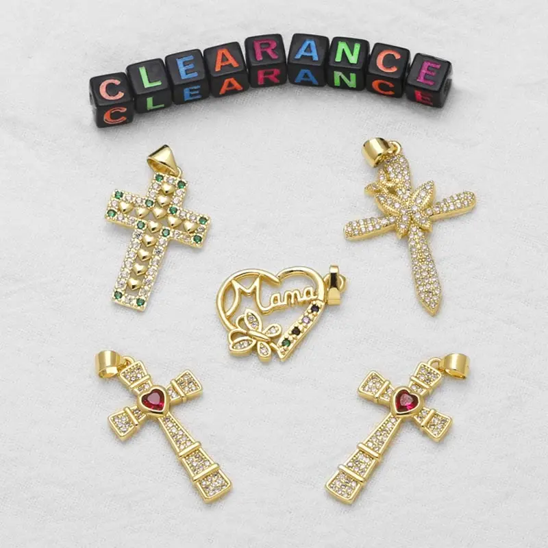 Clearance Crystal Evil Eye Cross Heart Pendant for Necklace Copper Gold Plated Animal Moon Star Jewelry Making Accessrios CPR