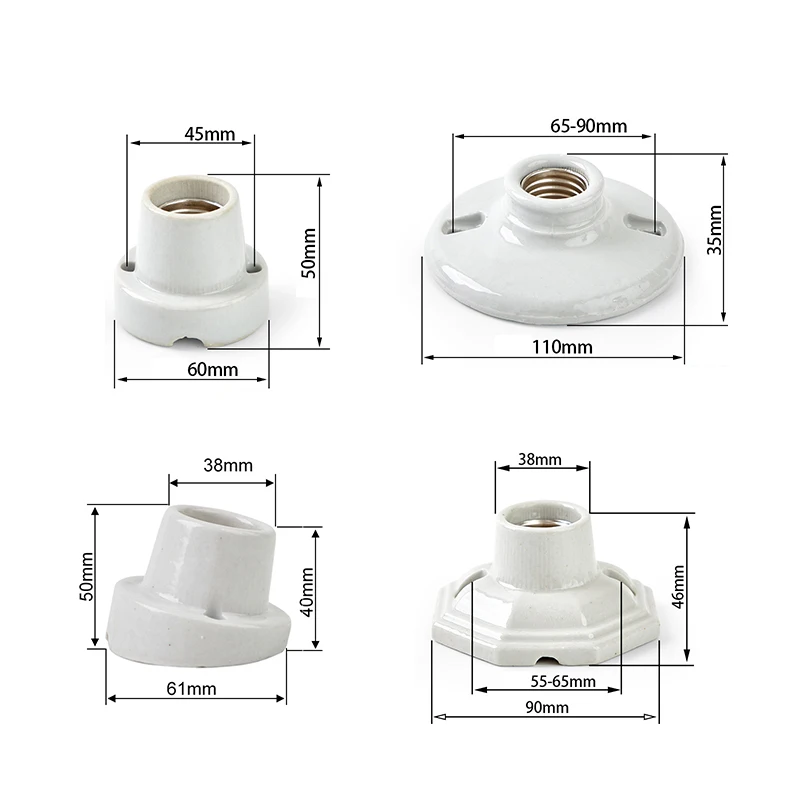 4 Styles High Temperature Resistant All Ceramic Lamp Holder Screw E27 All Copper Core High Quality Ceramic Light Base Holder