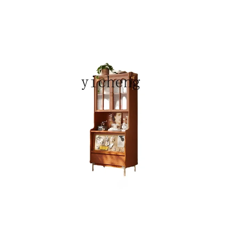 ZC Solid Wood Bookcase Home Retro Side Cabinet Cherry   Modern Minimalist Display  Made of Glass