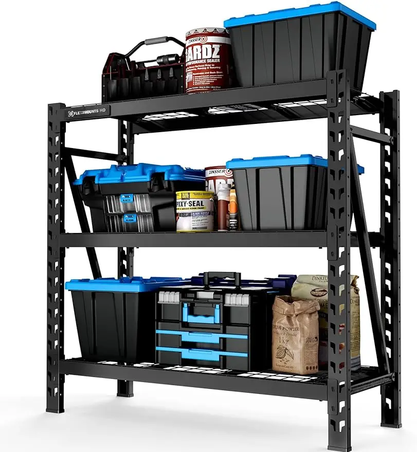 

Garage Shelving, 3-Tier Heavy Duty Adjustable Shelf, 4650lbs Weight Capacity Storage Rack, 4 Feet Tall Industrial Metal Shelving