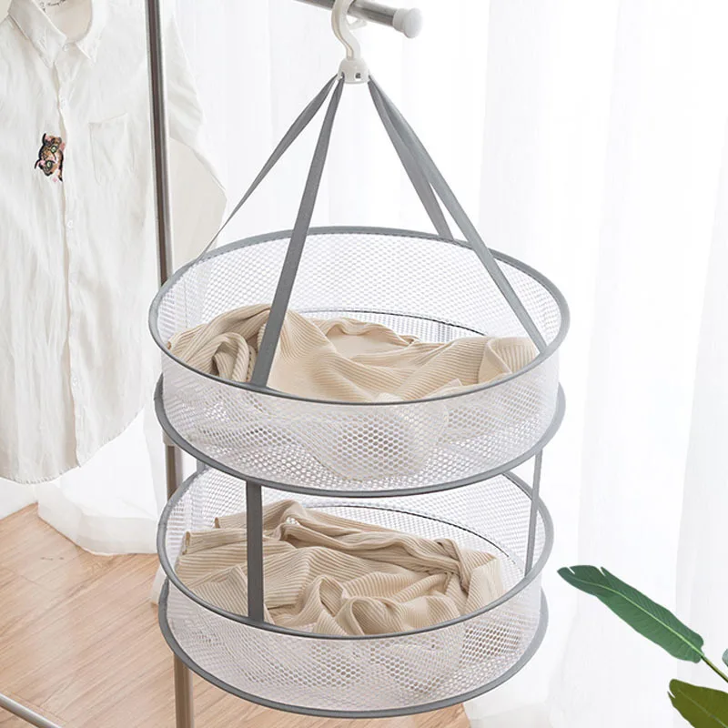 Foldable double-layer clothesline socks sweater socks artifact clothesline flat mesh bag clothesline drying net 1PC