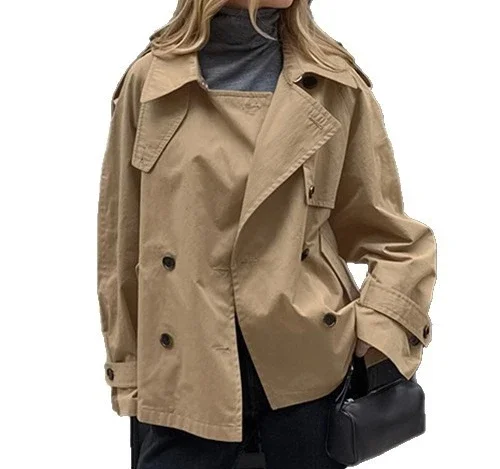 سترة نسائية لخريف 2025 متعددة الاستخدامات ذات طية صدر السترة فضفاضة كاكي #5