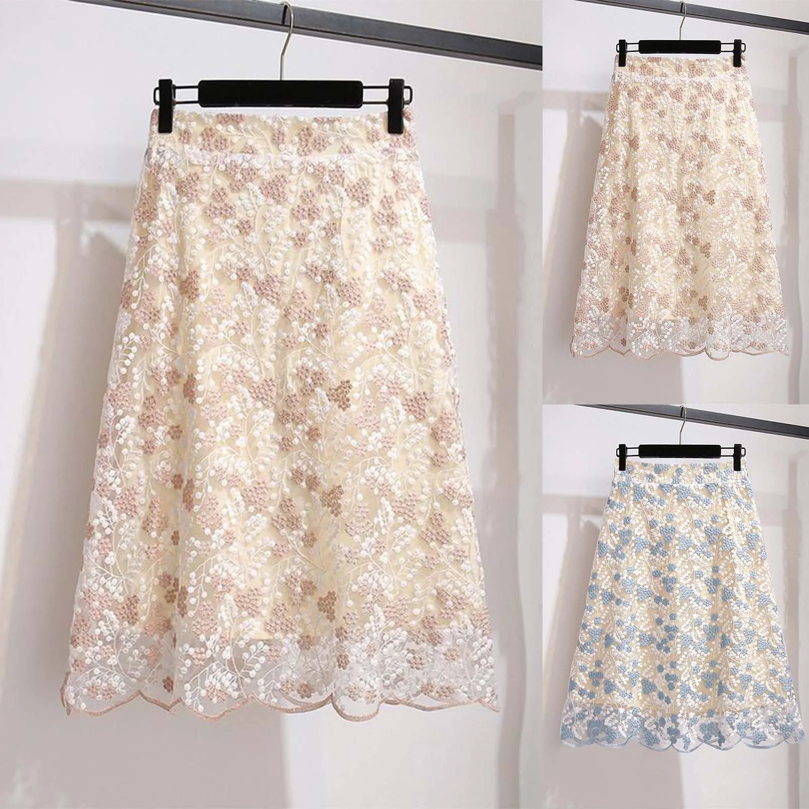 

Skirts Women Design Floral Embroidery Trendy Female Simple Elegant Daily All-match High Waist Summer A-line Leisure Cozy