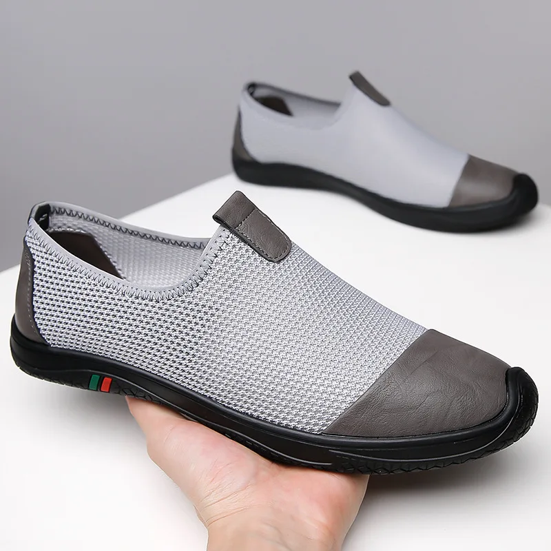 Zapatos planos de malla transpirable para hombre, zapatillas ligeras informales para caminar, ahuecadas, calzado sin cordones para conducir, mocasines hechos a mano