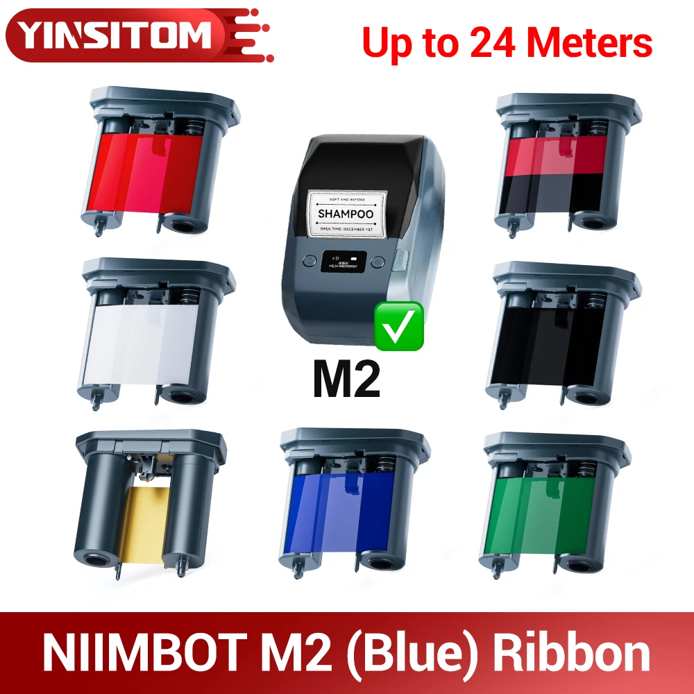 2Rolls Balck White or Color Ribbons of Niimbot M2 Thermal Transfer Label Printer Home Office 20-50mm Width Pint up to 24 Meters