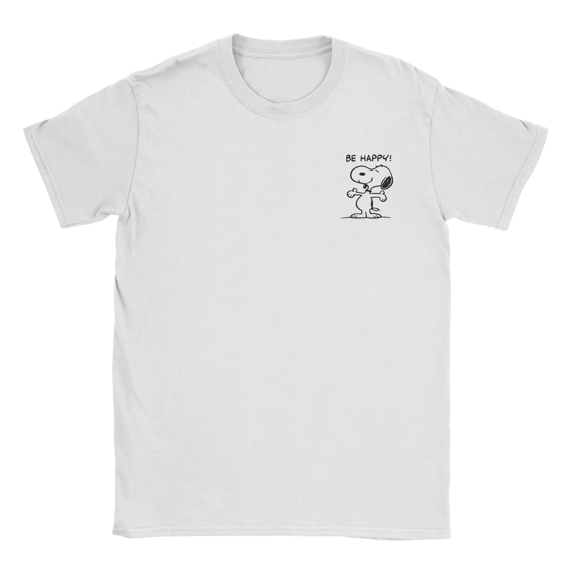 T-shirts Snoopy Be Happy pour hommes et femmes, vêtements en pur coton, T-shirt à manches courtes et col rond, T-shirts d'été