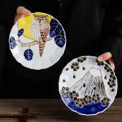 Japanese Flower Shaped Plate Hand-painted Household Tableware Creative Restaurant Ceramic Dim Sum Plate Personality Plate Retro