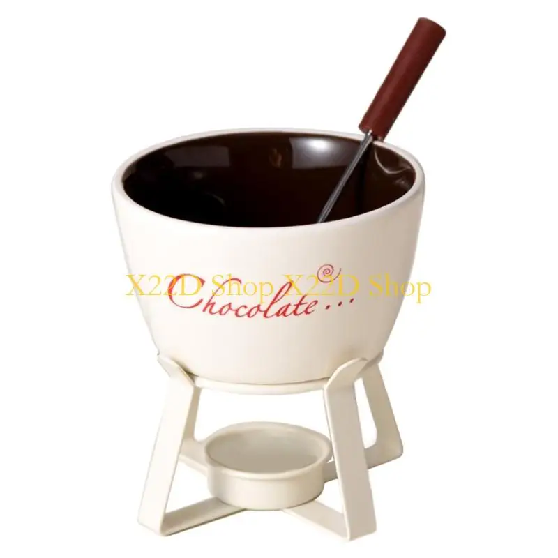 

X22D Fondue Pots Set with Fork Tealight Porcelain Melting Pots for Chocolate Cheese