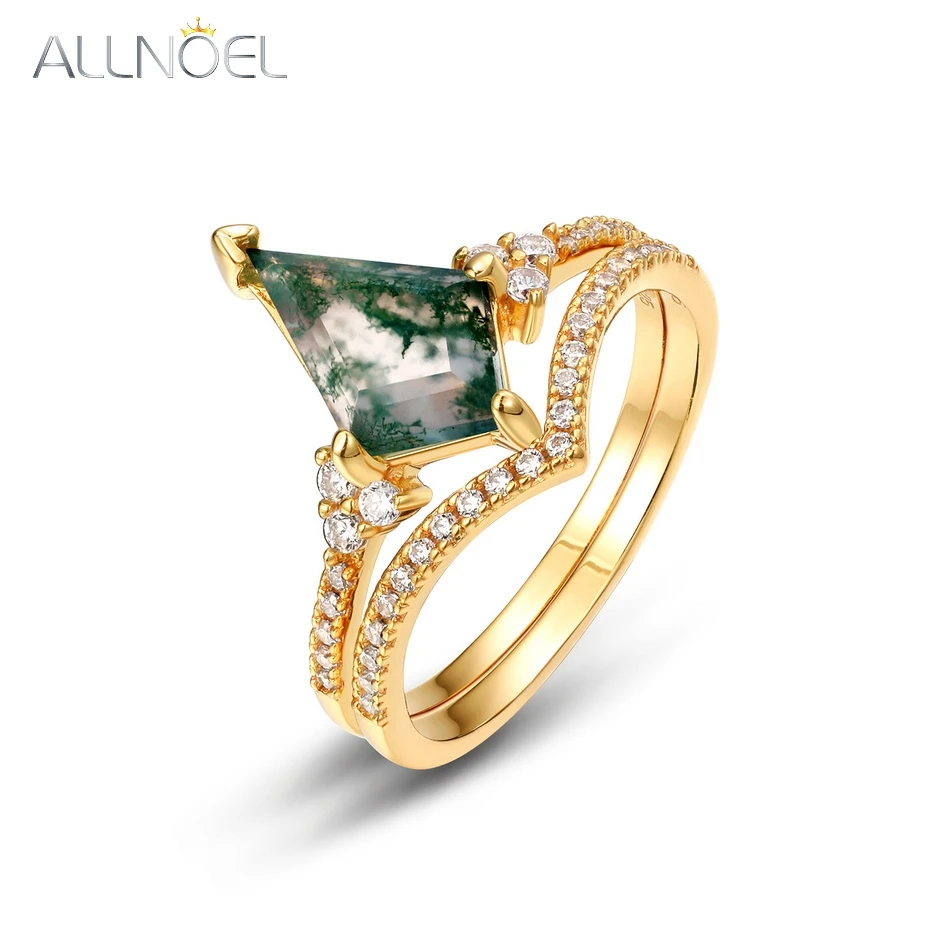 

ALLNOEL Solid 18K 14K 9K Gold Rings Natural Moss Agate 14K 585 Yellow Gold Ring For Women Wedding Bridal Fine Jewelry Gifts