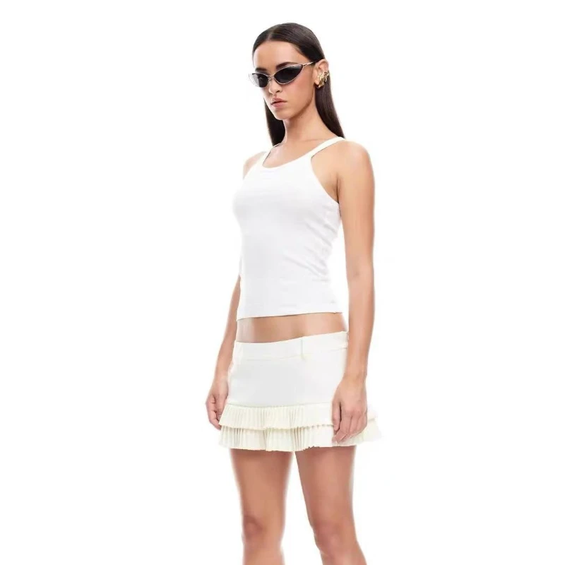 

Lioness Sexy Spice 2025 New Deep V chest cutout strap short-sleeved T-shirt top ruffled short skirt