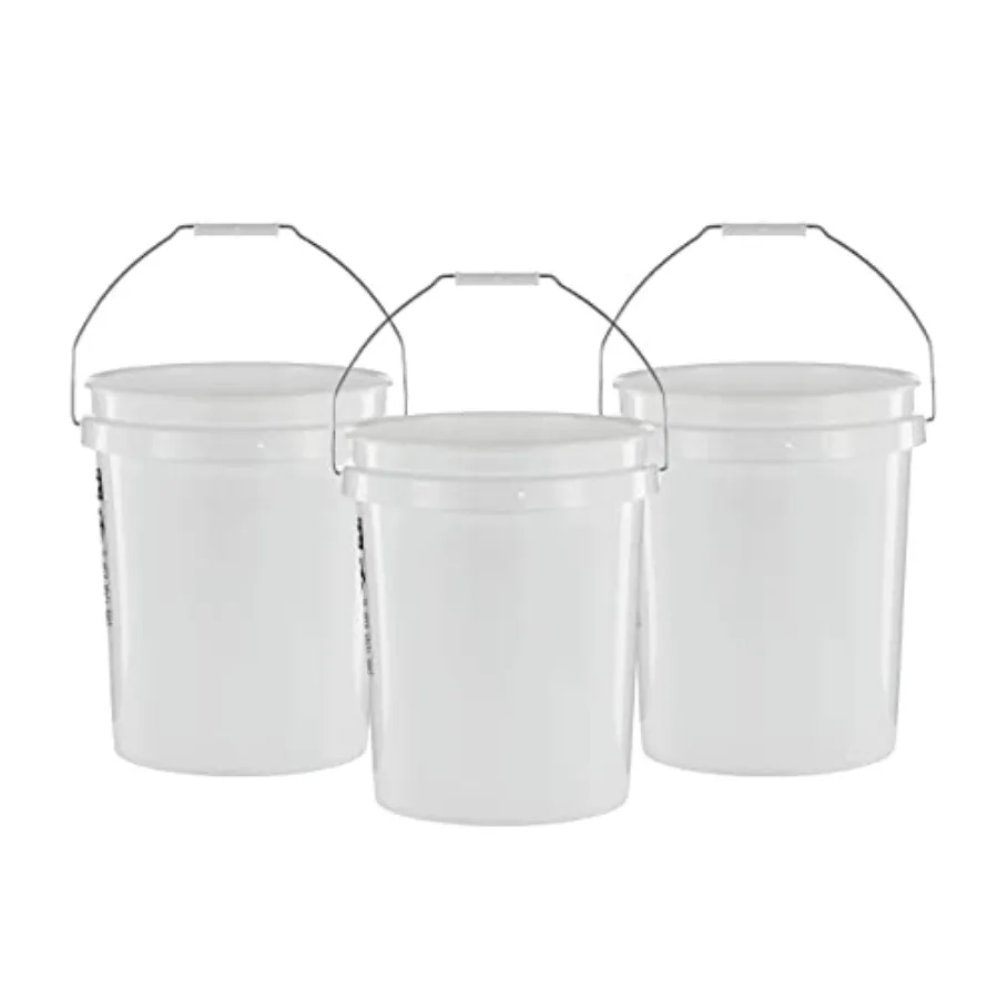 

5 Gallon Bucket - 3 Pack White Heavy Duty BPA-Free Plastic Bucket Comfortable Handle Easy to Clean Perfect for on The Job Hom
