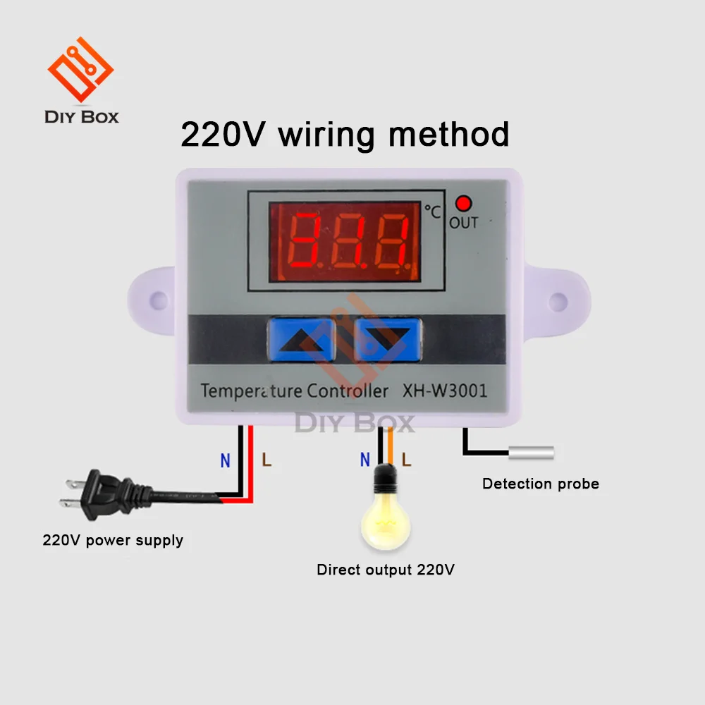 LED 디지털 온도 컨트롤러 온도 조절기 센서 미터, W3001 W3002 가열 냉각, 12V, 24V, 110V, 220V